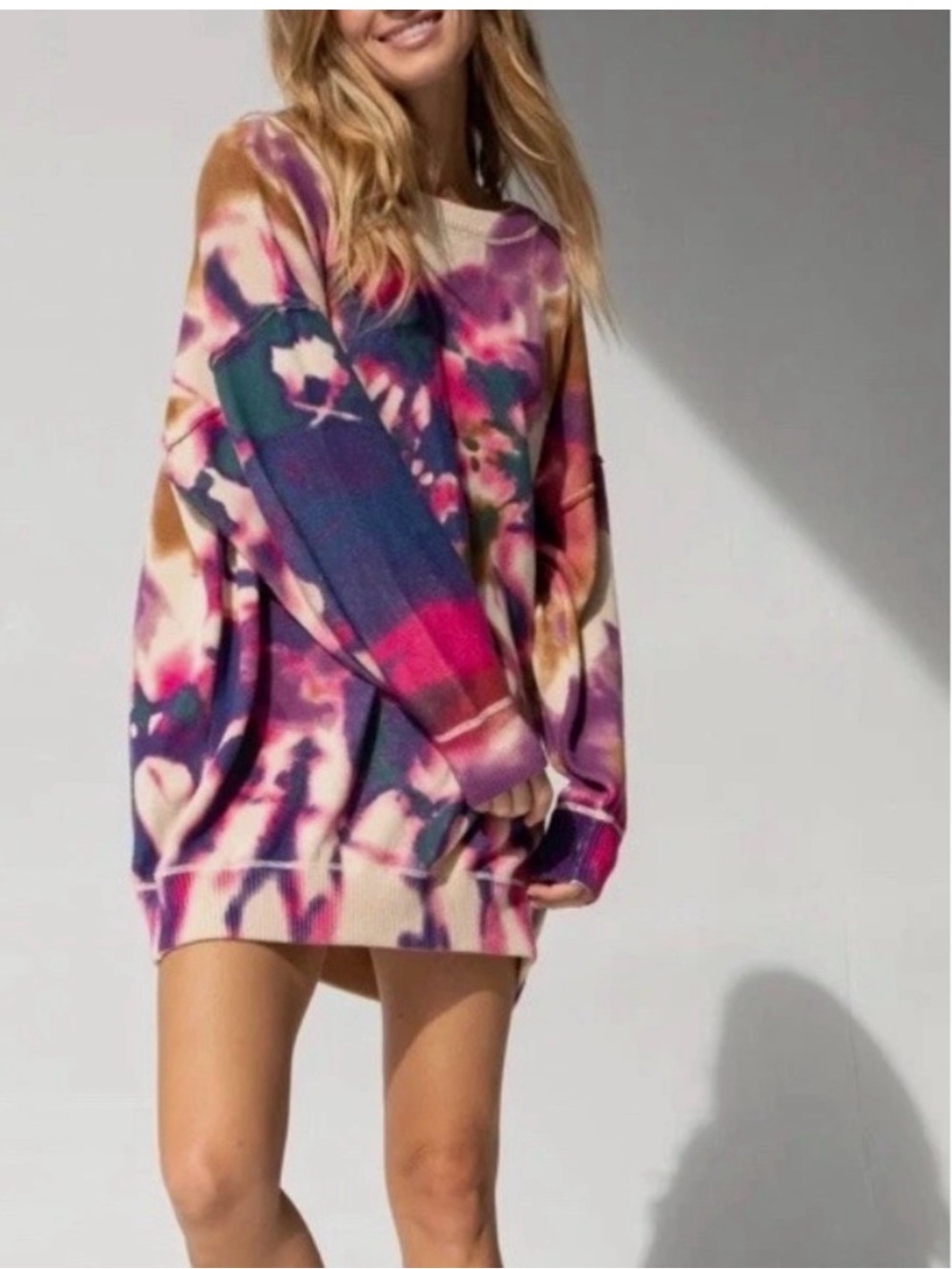 NATURAL LIFE Tie-Dye Knit Sweater Dress in Pink, Purple, Navy and Cream NWOT